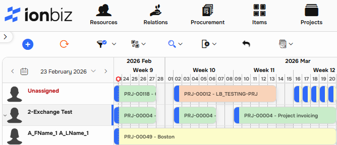Screenshot of the plannings module of ionBIZ v2.0. New UI makes it look very modern and work faster